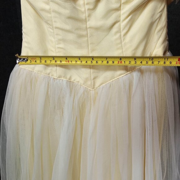 1950s Yellow Chiffon w/lace Sequin Bodice Tule Covered Skirt Cupcake Dress - Picture 8 of 11
